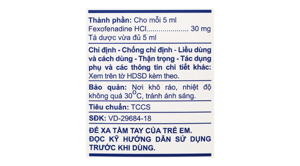 Hỗn dịch uống A.T Fexofenadin 30mg/5ml trị viêm mũi dị ứng, mày đay (30 gói x 5ml)