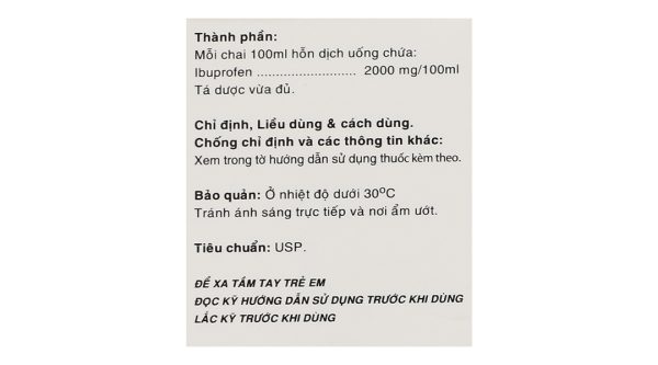 Hỗn dịch uống IbuAPC 2000mg/100ml giảm đau, hạ sốt, kháng viêm chai 100ml