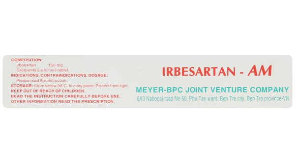 Irbesartan-AM 150mg trị tăng huyết áp (2 vỉ x 10 viên)