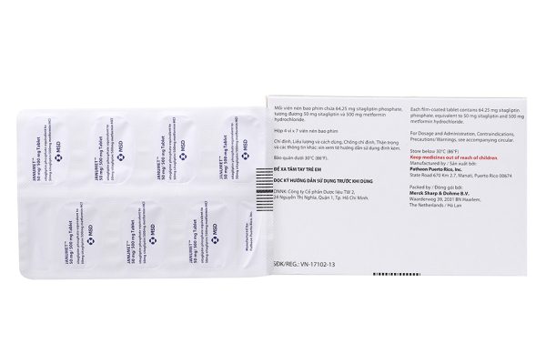 Janumet 50mg/500mg trị đái tháo đường tuýp 2 (4 vỉ x 7 viên)