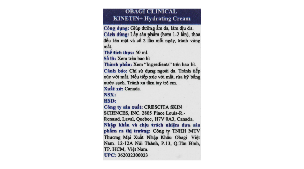 Kem dưỡng Obagi Clinical Kinetin+ giúp phục hồi da, giảm kích ứng chai 50ml