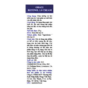 Kem dưỡng Obagi Retinol 1% chống lão hóa và tái tạo da tuýp 28g