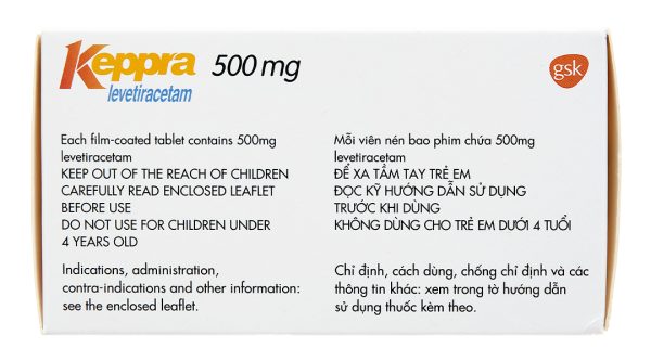 Keppra 500mg trị các cơn động kinh (6 vỉ x 10 viên)