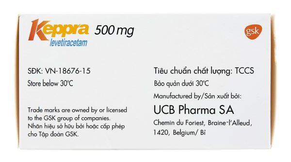 Keppra 500mg trị các cơn động kinh (6 vỉ x 10 viên)