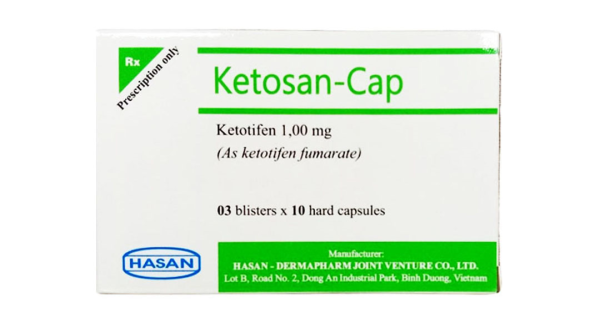 Ketosan-Cap 1mg phòng ngừa hen phế quản, điều trị viêm mũi dị ứng (3 vỉ x 10 viên)