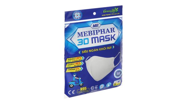 Khẩu trang y tế Mebiphar 3D Mask N95 màu trắng size M gói 5 cái