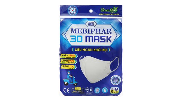 Khẩu trang y tế Mebiphar 3D Mask N95 màu trắng size M gói 5 cái