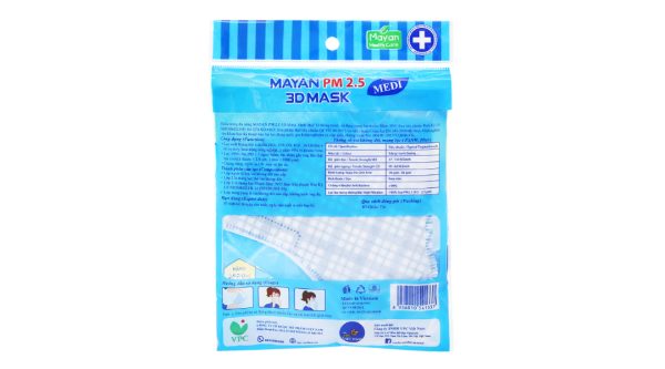 Khẩu trang y tế Mayan PM 2.5 3D Mask 4 lớp màu trắng size M gói 5 cái