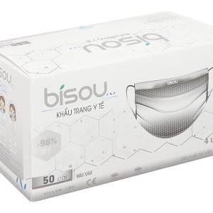 Khẩu trang y tế Bísou 4 lớp màu xám hộp 50 cái