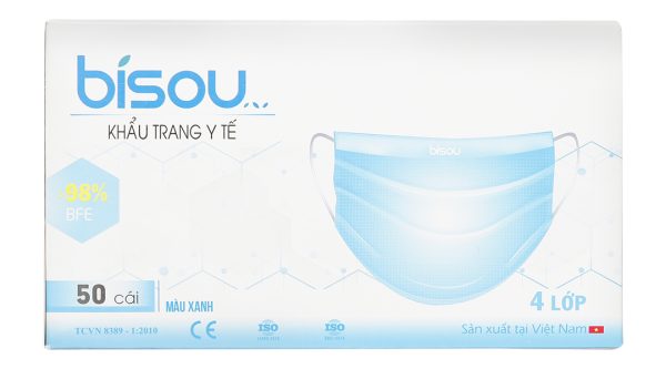 Khẩu trang y tế Bísou 4 lớp màu xanh hộp 50 cái