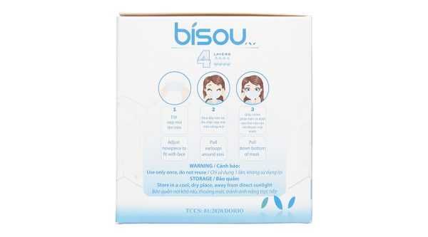 Khẩu trang y tế Bísou 4 lớp màu xanh hộp 50 cái