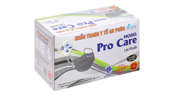 Khẩu trang y tế An Phúc Model Pro Care 4 lớp màu xám hộp 50 cái