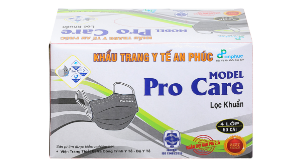 Khẩu trang y tế An Phúc Model Pro Care 4 lớp màu xám hộp 50 cái