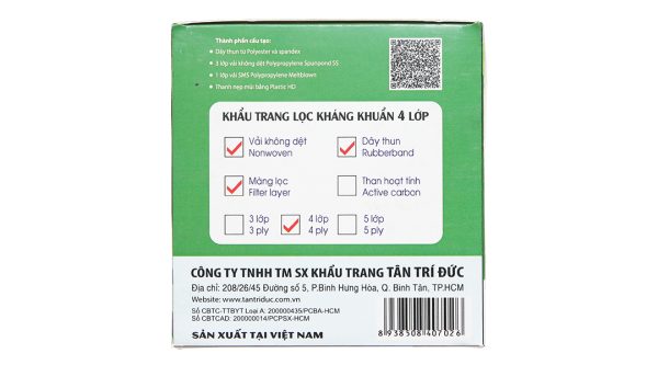 Khẩu trang y tế Trí Đức 4 lớp màu xanh hộp 50 cái