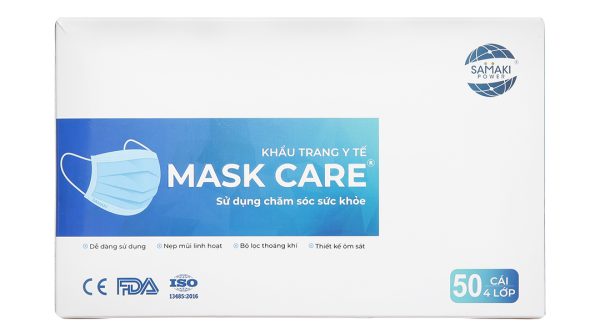 Khẩu trang y tế Mask Care 4 lớp màu xanh hộp 50 cái