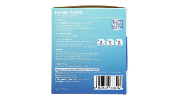 Khẩu trang y tế Mask Care 4 lớp màu xanh hộp 50 cái