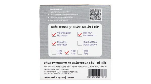 Khẩu trang y tế Trí Đức 4 lớp màu xám hộp 50 cái