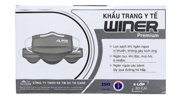 Khẩu trang y tế Winer 4 lớp màu xám hộp 50 cái