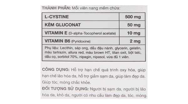 L-Cystin B6 làm đẹp da, tóc, móng hộp 60 viên