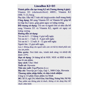 Dung dịch LineaBon K2 + D3 giúp giảm nguy cơ loãng xương chai 10ml