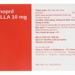 Lisinopril Stella 10mg trị tăng huyết áp, suy tim (10 vỉ x 10 viên)