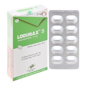 Lodimax 5 trị tăng huyết áp, đau thắt ngực (2 vỉ x 10 viên)