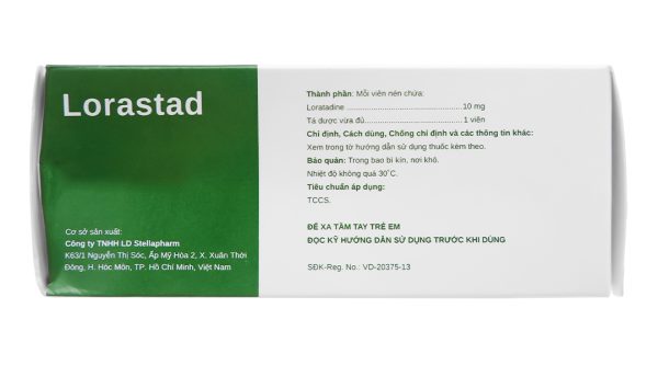 Lorastad 10mg giúp giảm các triệu chứng dị ứng (10 vỉ x 10 viên)