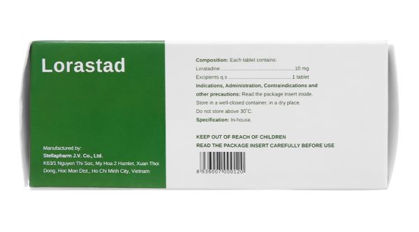 Lorastad 10mg giúp giảm các triệu chứng dị ứng (10 vỉ x 10 viên)
