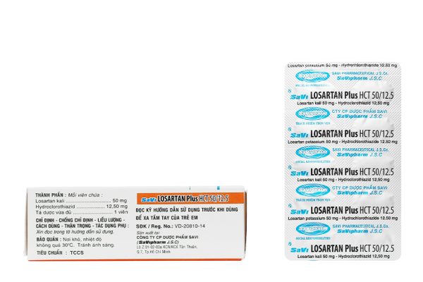 SaVi Losartan Plus HCT 50/12.5 trị tăng huyết áp (3 vỉ x 10 viên)