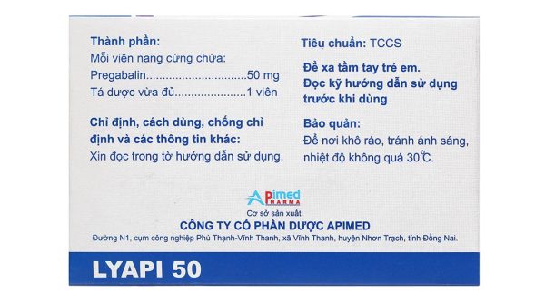 Lyapi 50 điều trị đau thần kinh, động kinh, rối loạn lo âu toàn thể (10 vỉ x 10 viên)