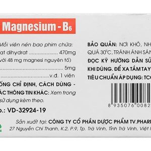 Magnesium - B6 TV.Pharm làm giảm các triệu chứng thiếu hụt magnesi (10 vỉ x 10 viên)