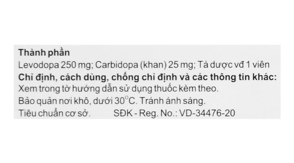 Masopen 250/25 trị Parkinson (3 vỉ x 10 viên)