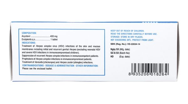 Medskin Clovir 400 phòng và trị nhiễm Herpes simplex (6 vỉ x 10 viên)
