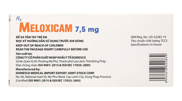 Meloxicam Domesco 7.5mg giảm triệu chứng của viêm xương khớp, viêm khớp dạng thấp (2 vỉ x 10 viên)