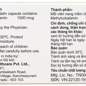 Methylcobalamin Capsules 1500mcg điều trị bệnh lý thần kinh ngoại biên (3 vỉ x 10 viên)