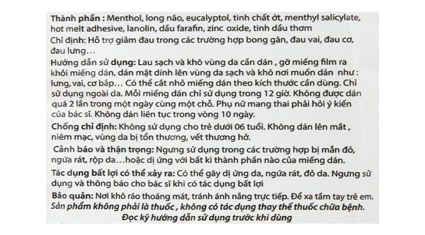 Miếng dán Tika-Patch giảm đau cơ, xương khớp (7cm x 10cm) gói 4 miếng