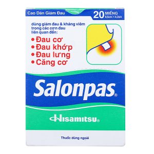 Cao dán Salonpas (6,5cm x 4,2cm) giảm đau, kháng viêm cơ xương (10 hộp x 20 miếng)