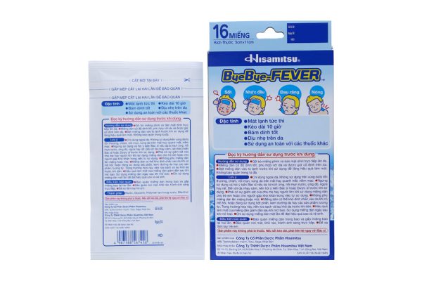 Miếng dán hạ sốt ByeBye Fever cho trẻ em (5cm x 11cm) (8 gói x 2 miếng)