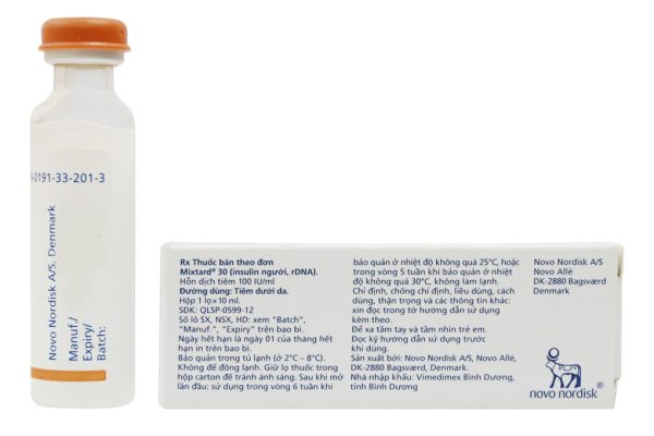 Hỗn dịch tiêm Mixtard 30 100IU/ml trị đái tháo đường lọ 10ml
