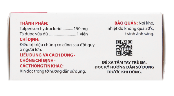 Mynarac 150mg điều trị triệu chứng co cứng cơ sau đột quỵ (6 vỉ x 10 viên)