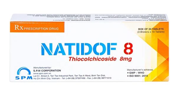 Natidof 8 trị co thắt gây đau trong bệnh thoái hóa đốt sống, đau lưng (3 vỉ x 10 viên)