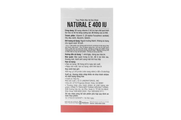 Principle Nutrition Natural E 400IU hạn chế lão hóa hộp 65 viên