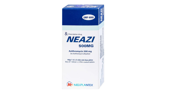 Neazi 500mg trị nhiễm khuẩn đường hô hấp (1 vỉ x 3 viên)