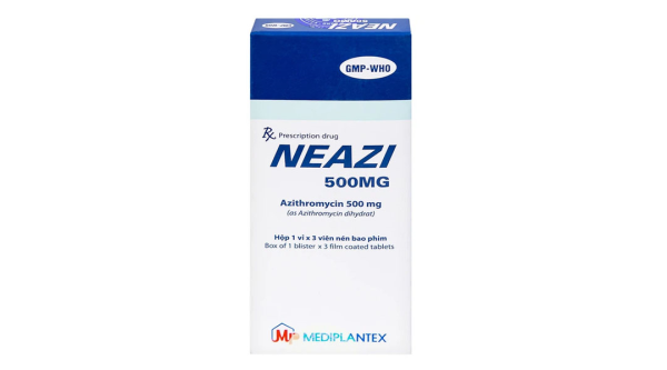 Neazi 500mg trị nhiễm khuẩn đường hô hấp (1 vỉ x 3 viên)