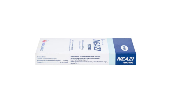 Neazi 500mg trị nhiễm khuẩn đường hô hấp (1 vỉ x 3 viên)