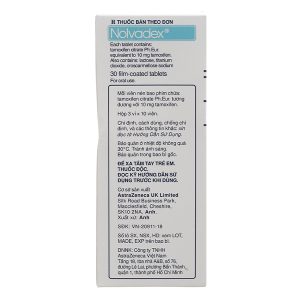 Nolvadex 10mg chỉ định điều trị ung thư biểu mô tuyến vú (3 vỉ x 10 viên)