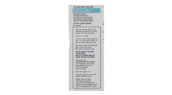 Nolvadex 10mg chỉ định điều trị ung thư biểu mô tuyến vú (3 vỉ x 10 viên)