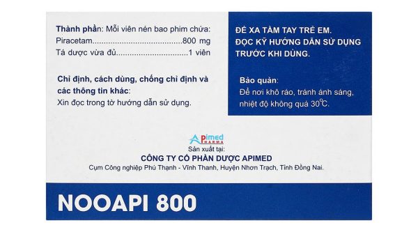 Nooapi 800mg điều trị hội chứng tâm thần thực thể, rung cơ, chóng mặt (10 vỉ x 10 viên)