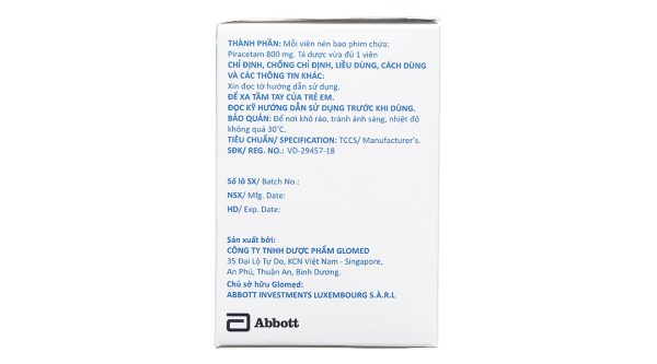 Nootryl 800 trị chóng mặt, giật rung cơ (10 vỉ x 10 viên)