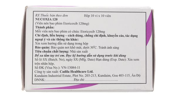 Nucoxia 120 giảm đau, kháng viêm xương khớp (10 vỉ x 10 viên)